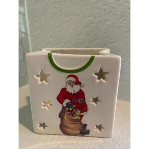 Spode Christmas Tree Santa Gift Bag Candle Holder 4”
